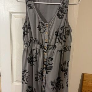 Grey n Black Casual Sleeveless T-Shirt Dress Button Down Short Mini LARGE